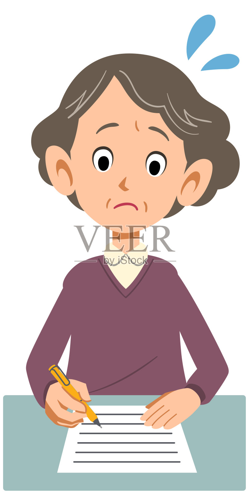 资深女性在填写文件时一脸尴尬插画图片素材