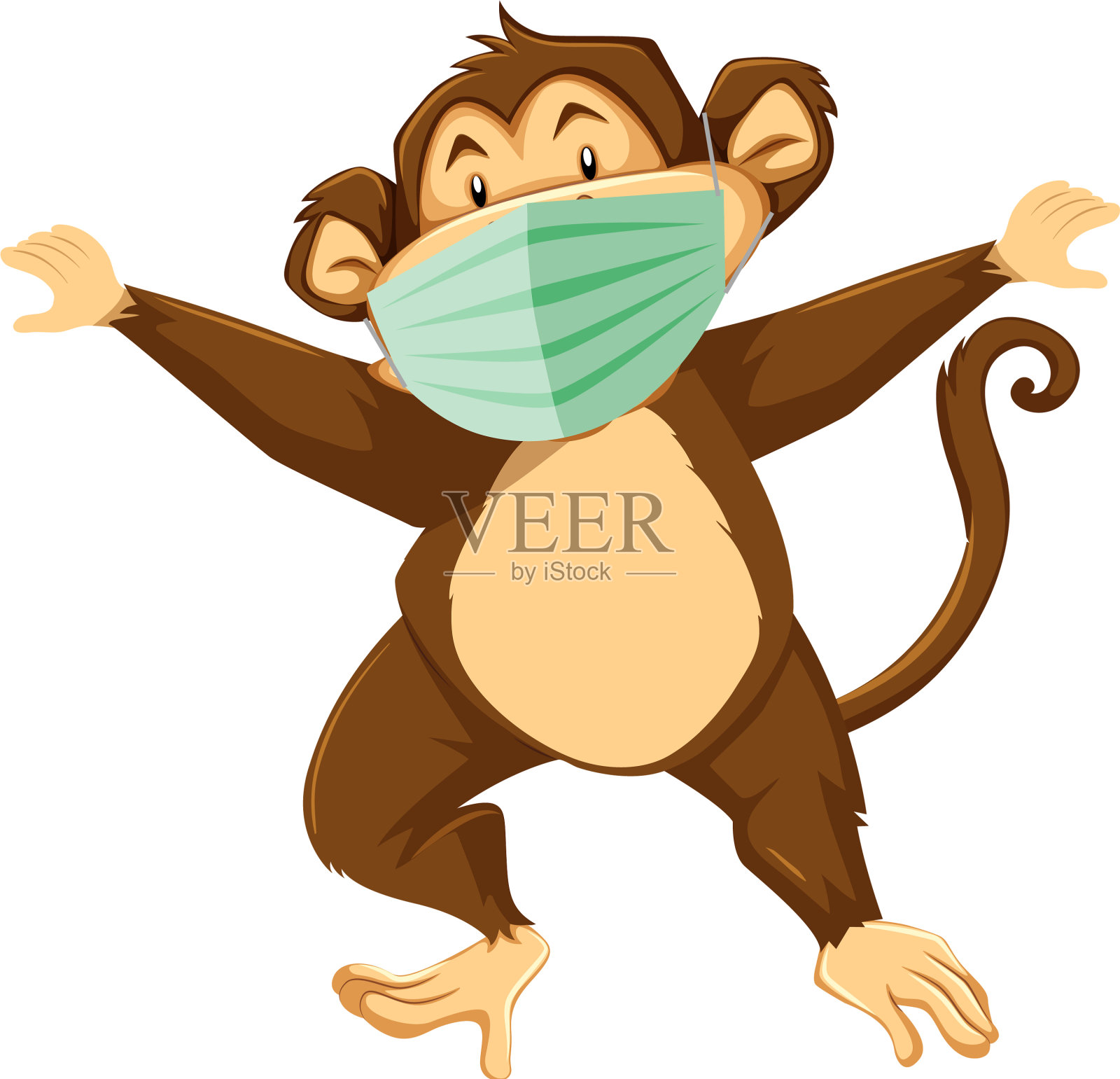 戴着面具的猴子卡通人物设计元素图片