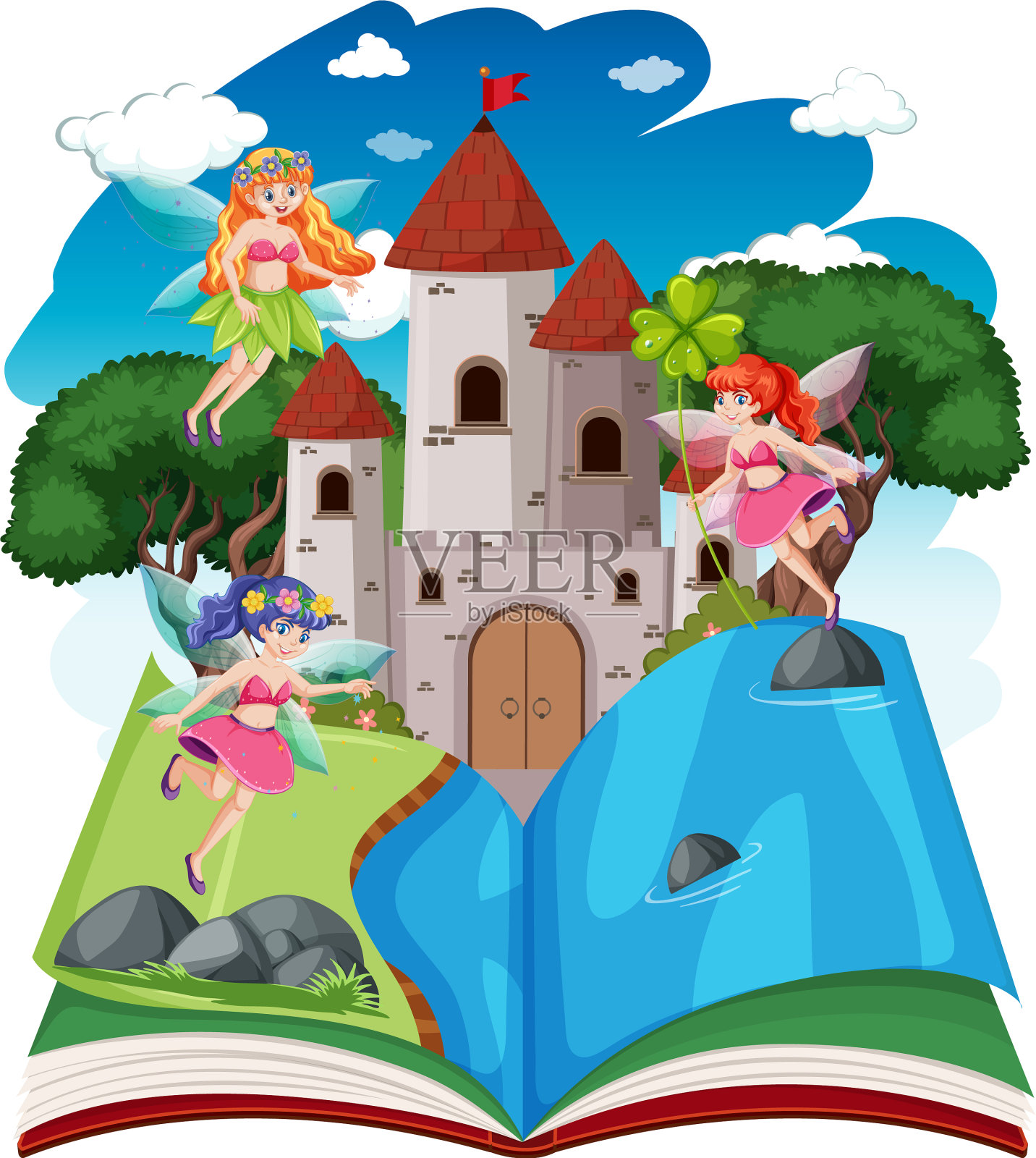 童话和城堡塔上蹦出的书设计元素图片