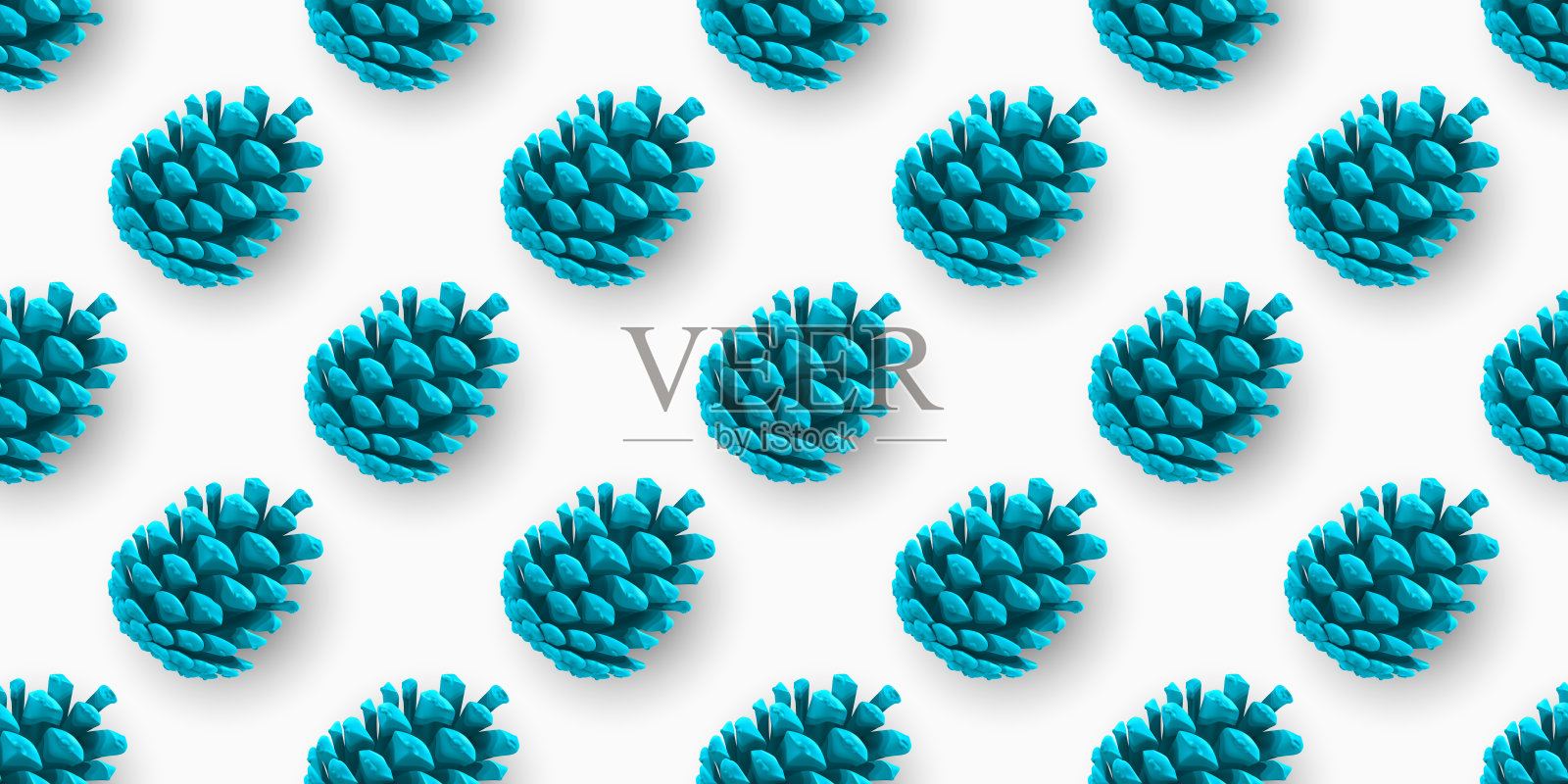 无缝抽象图案与蓝色画松果。孤立在白色的。包装设计模板。采购产品松果图标，象征，装饰，礼物。节日装饰插画图片素材