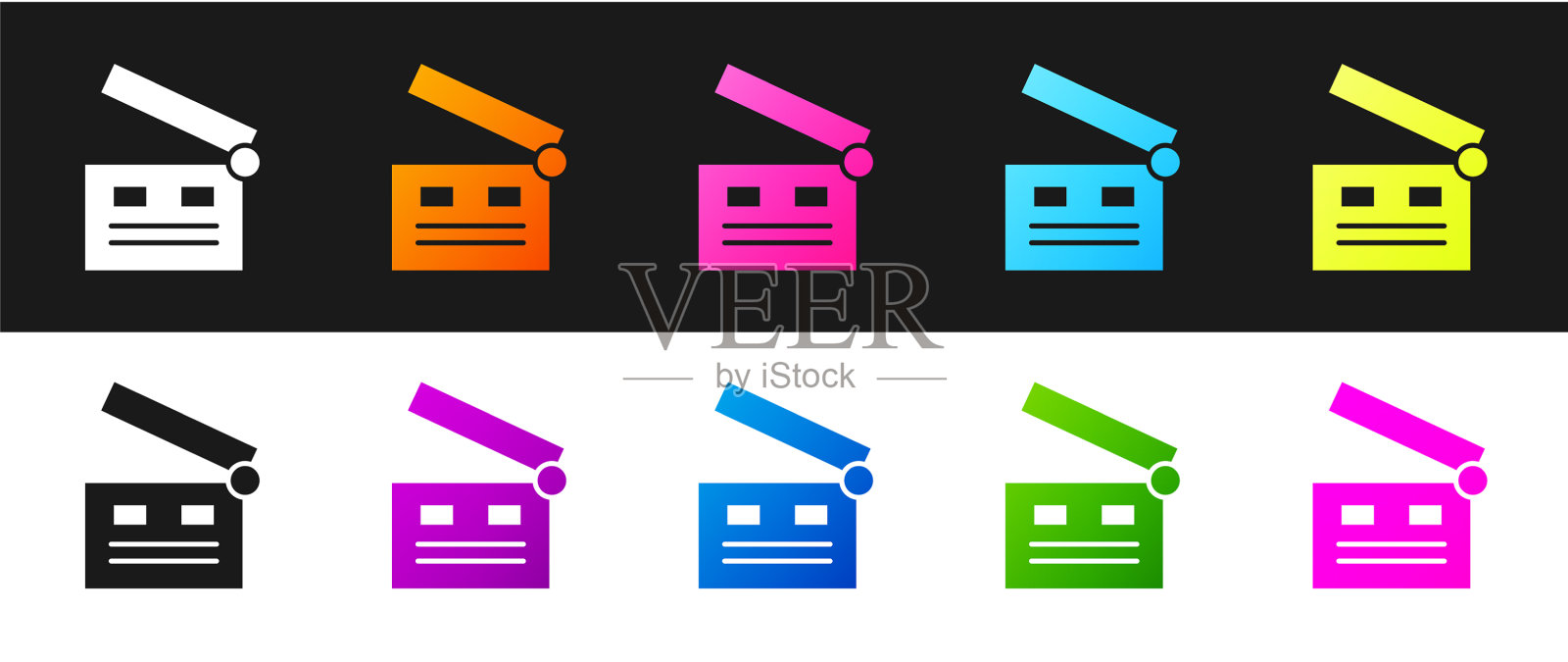 设置电影拍手图标隔离在黑色和白色图标素材