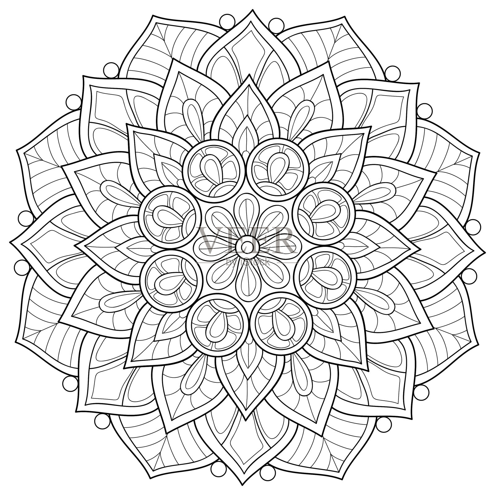 成人涂色书册上一幅禅宗曼荼罗的图像设计元素图片