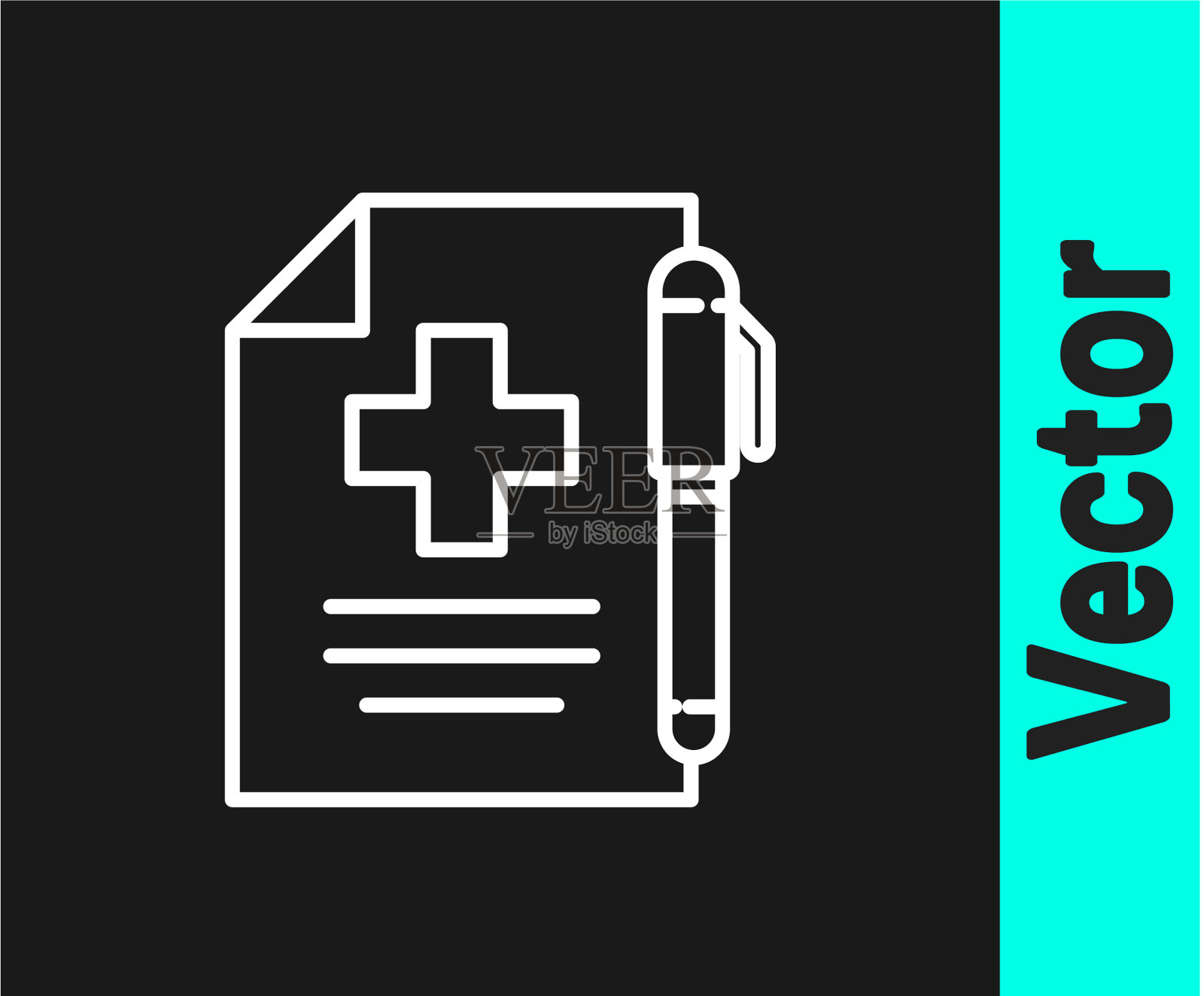 白线医疗处方和钢笔图标插画图片素材