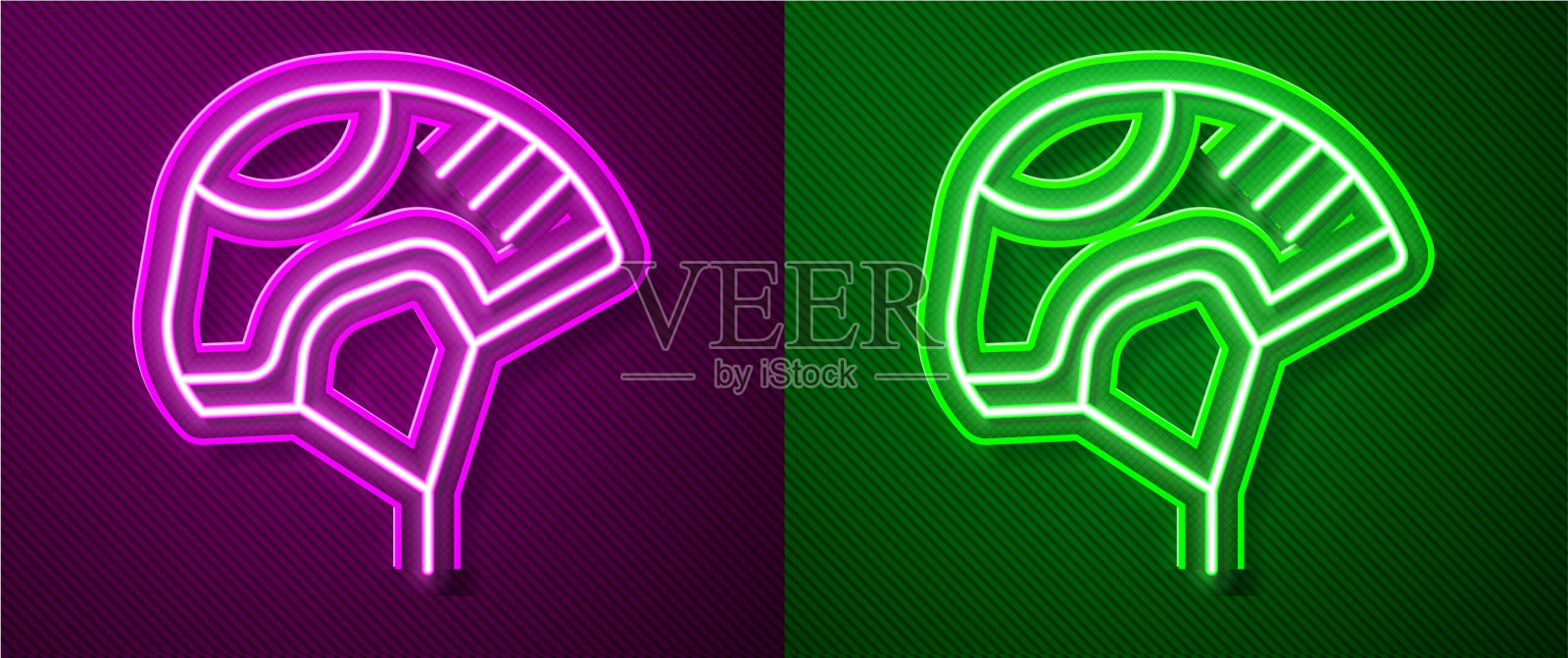 发光的霓虹线头盔图标孤立在紫色插画图片素材