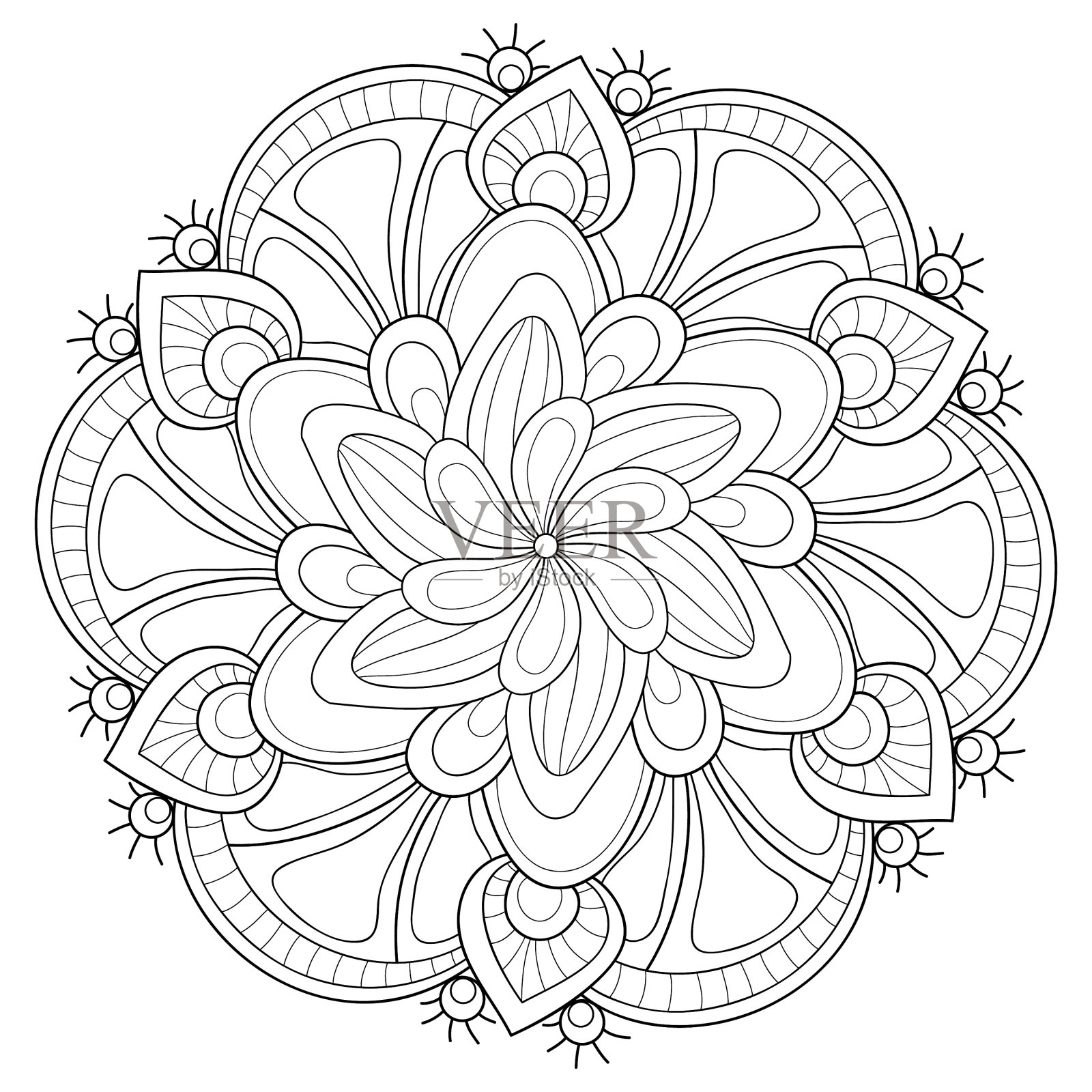 成人涂色书册上一幅禅宗曼荼罗的图像设计元素图片