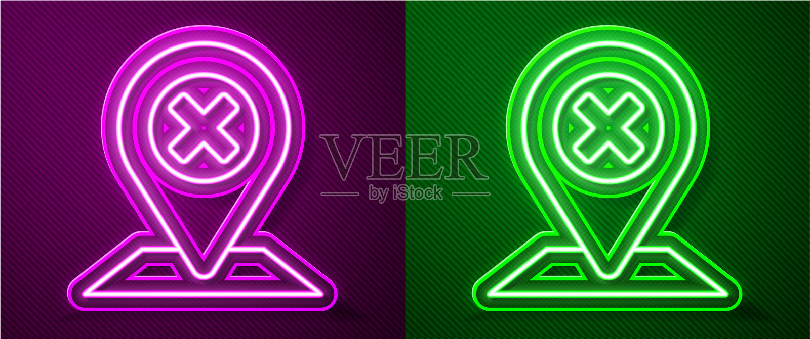 发光的霓虹灯线地图引脚图标孤立在紫色插画图片素材