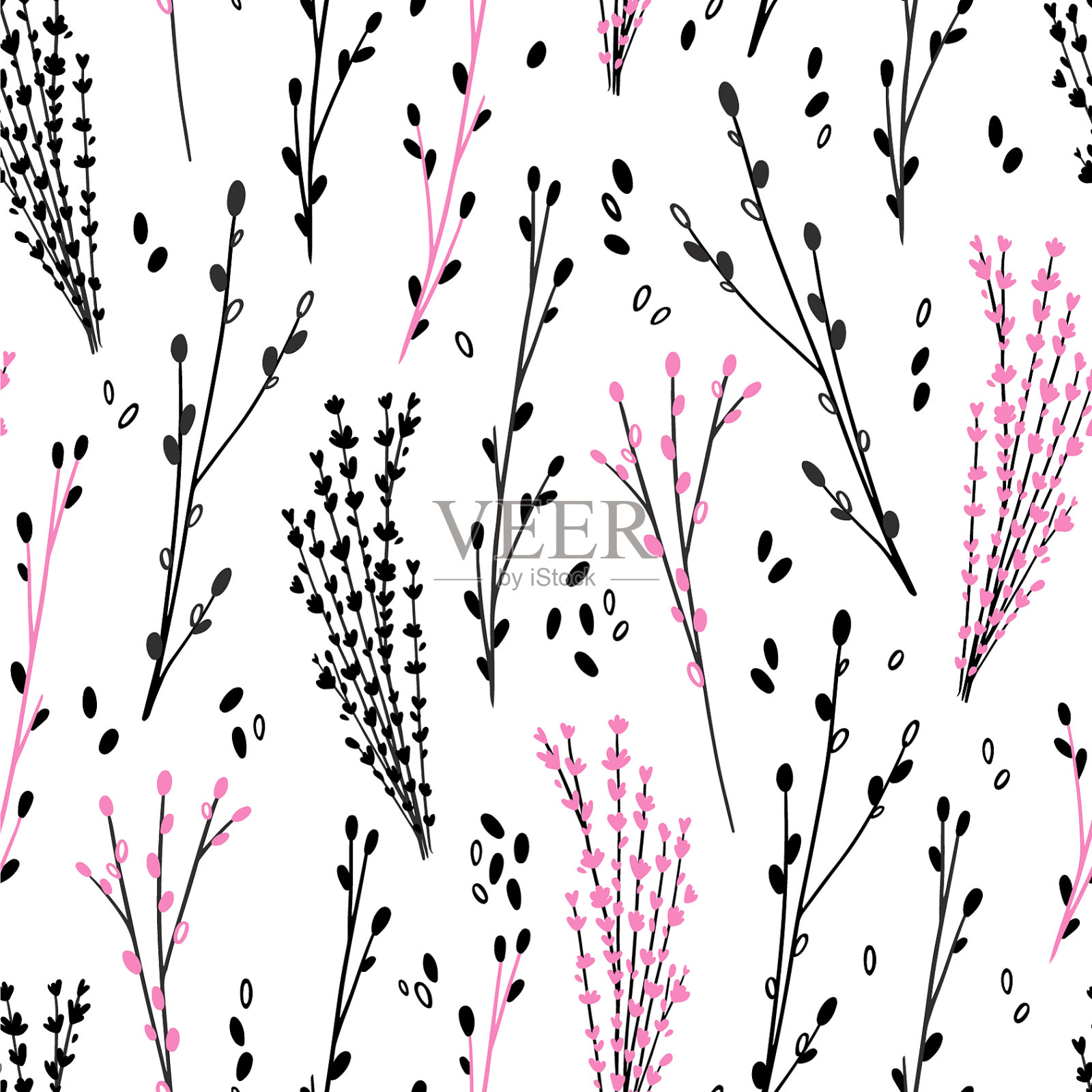 草本植物的无缝花纹-02插画图片素材