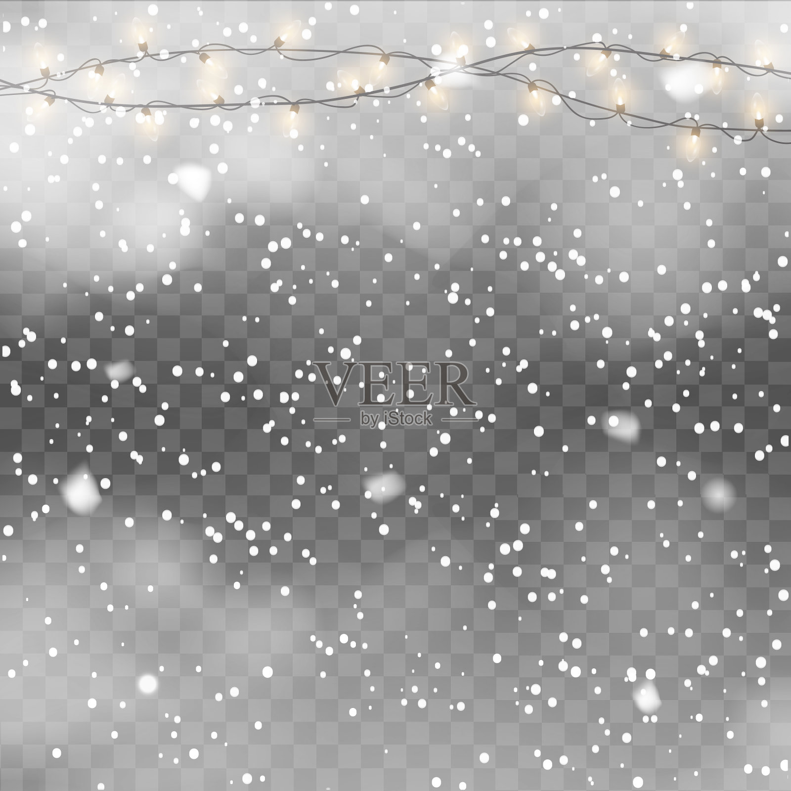 飘落的雪花和圣诞彩灯插画图片素材