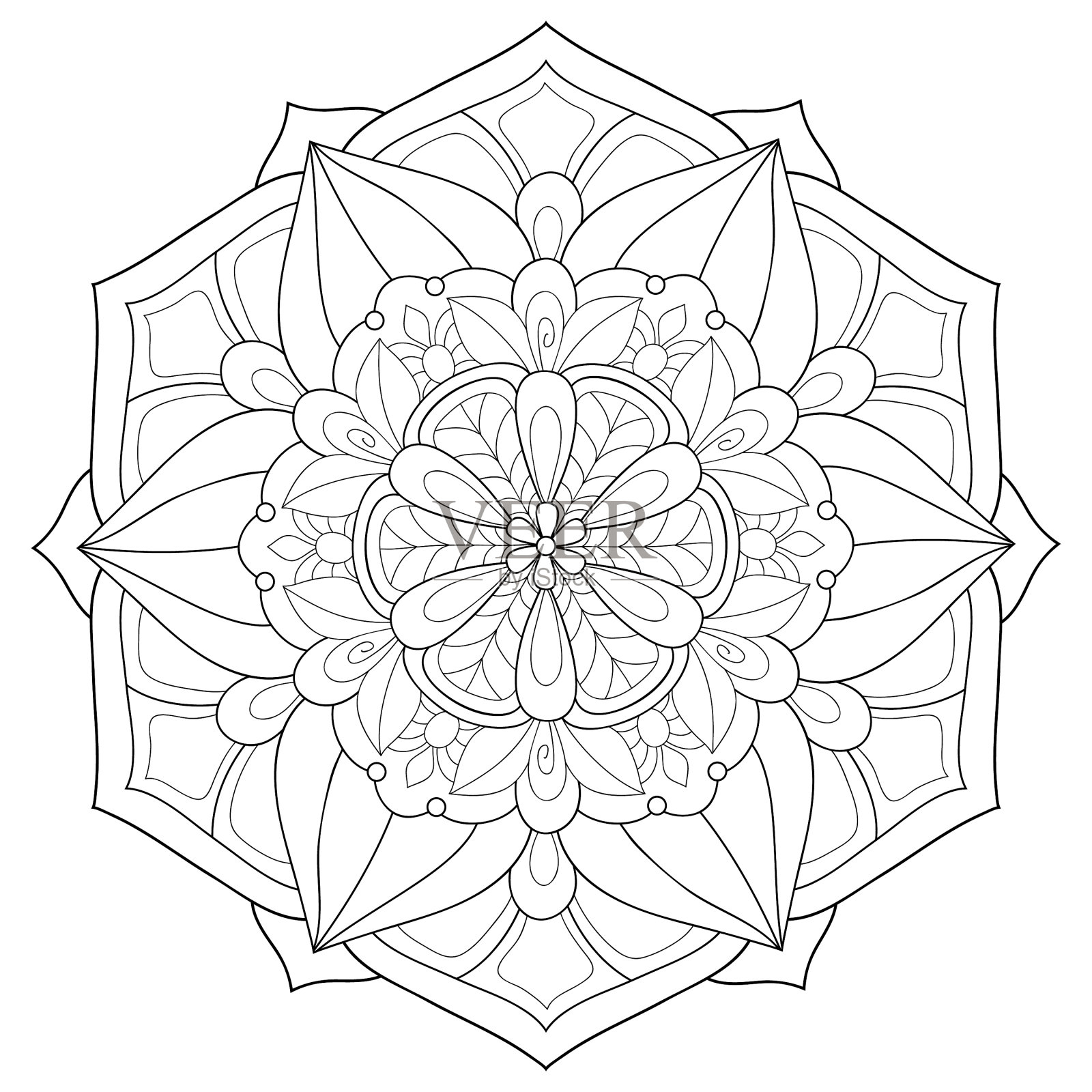 成人涂色书册上一幅禅宗曼荼罗的图像设计元素图片