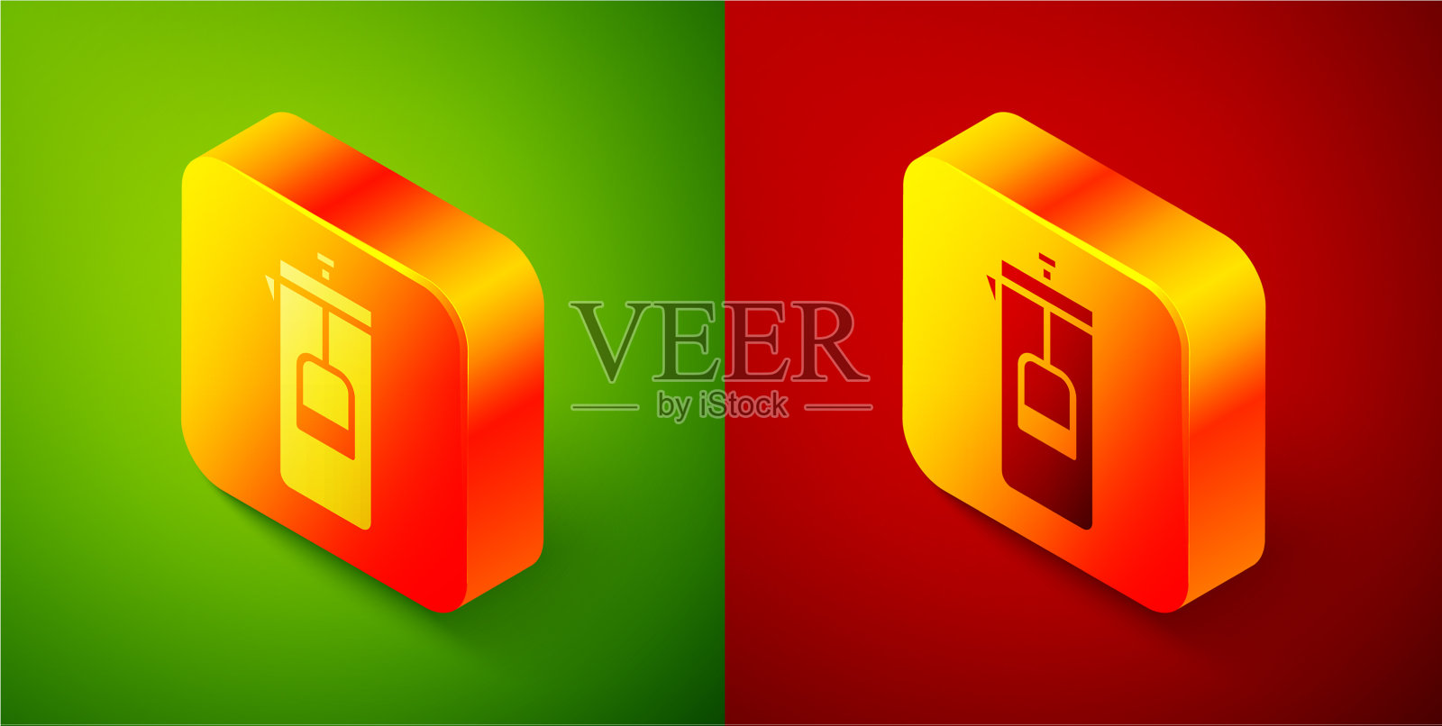 等距法压图标孤立在绿色和图标素材