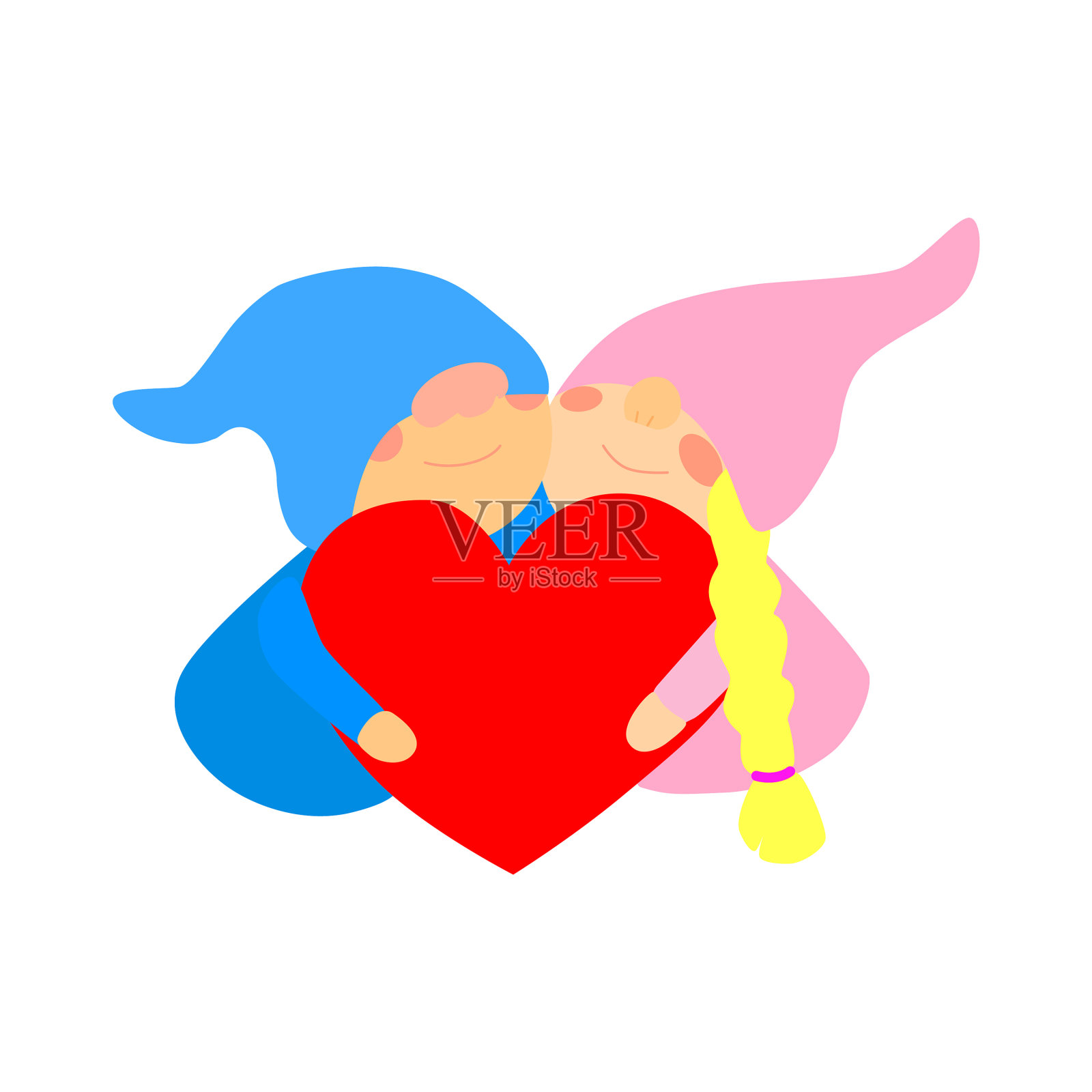 月亮明信片上两个相爱的侏儒拥抱在一起设计元素图片