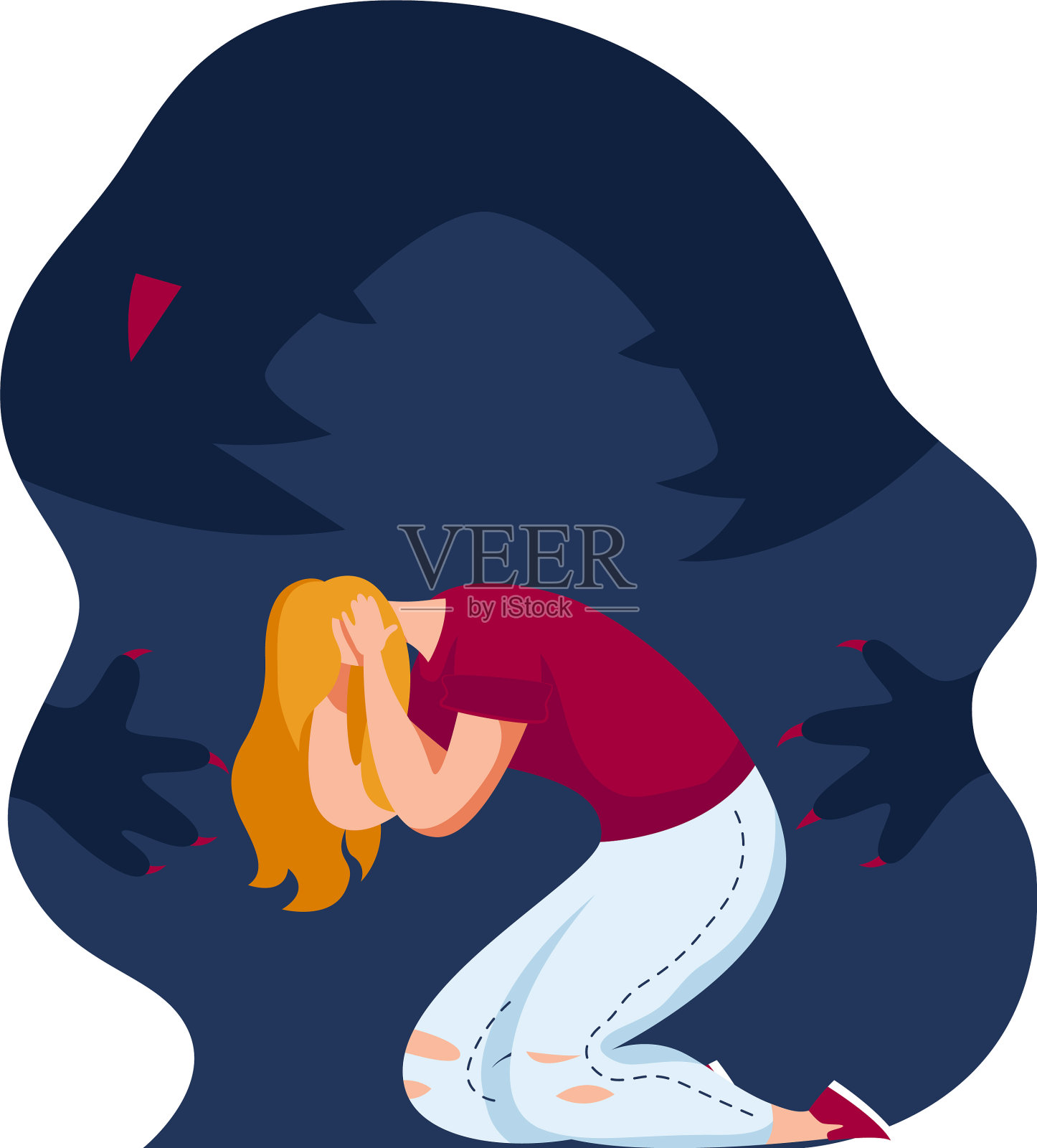 女人物惊恐发作，女怕老设计元素图片