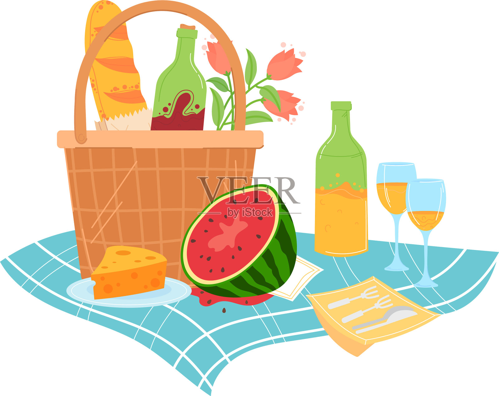 野餐，可爱的约会，食物，项目，葡萄酒，香槟设计元素图片