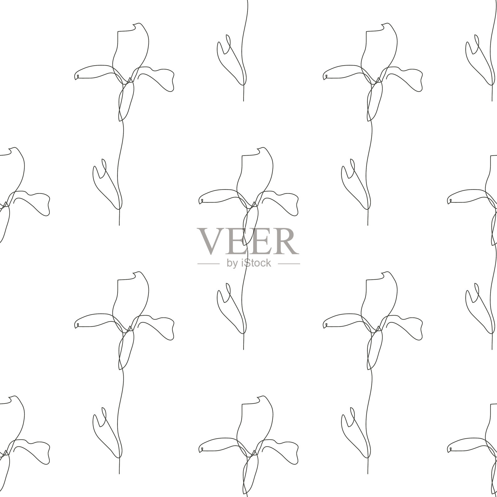 花卉无缝图案线条艺术插画图片素材