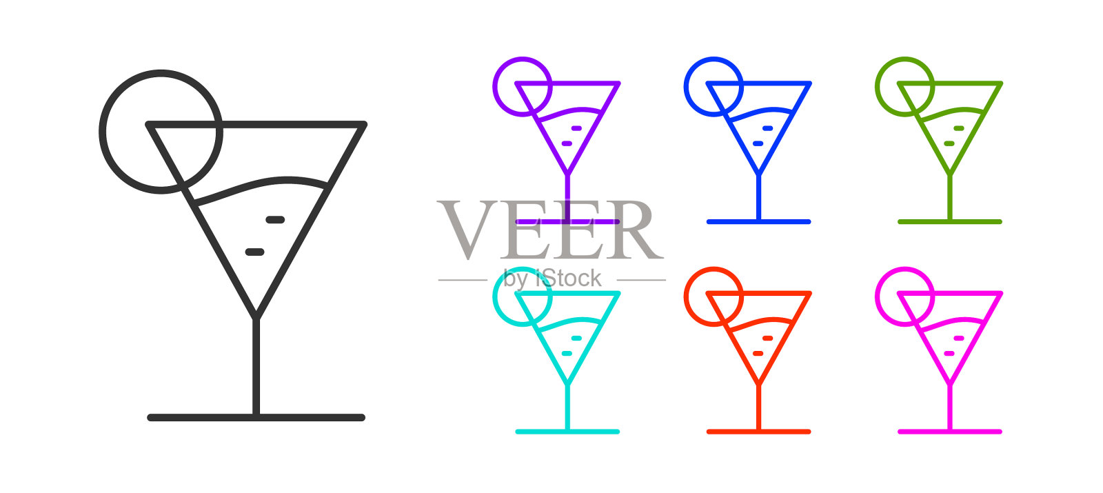 黑色线条马提尼玻璃图标孤立在白色插画图片素材