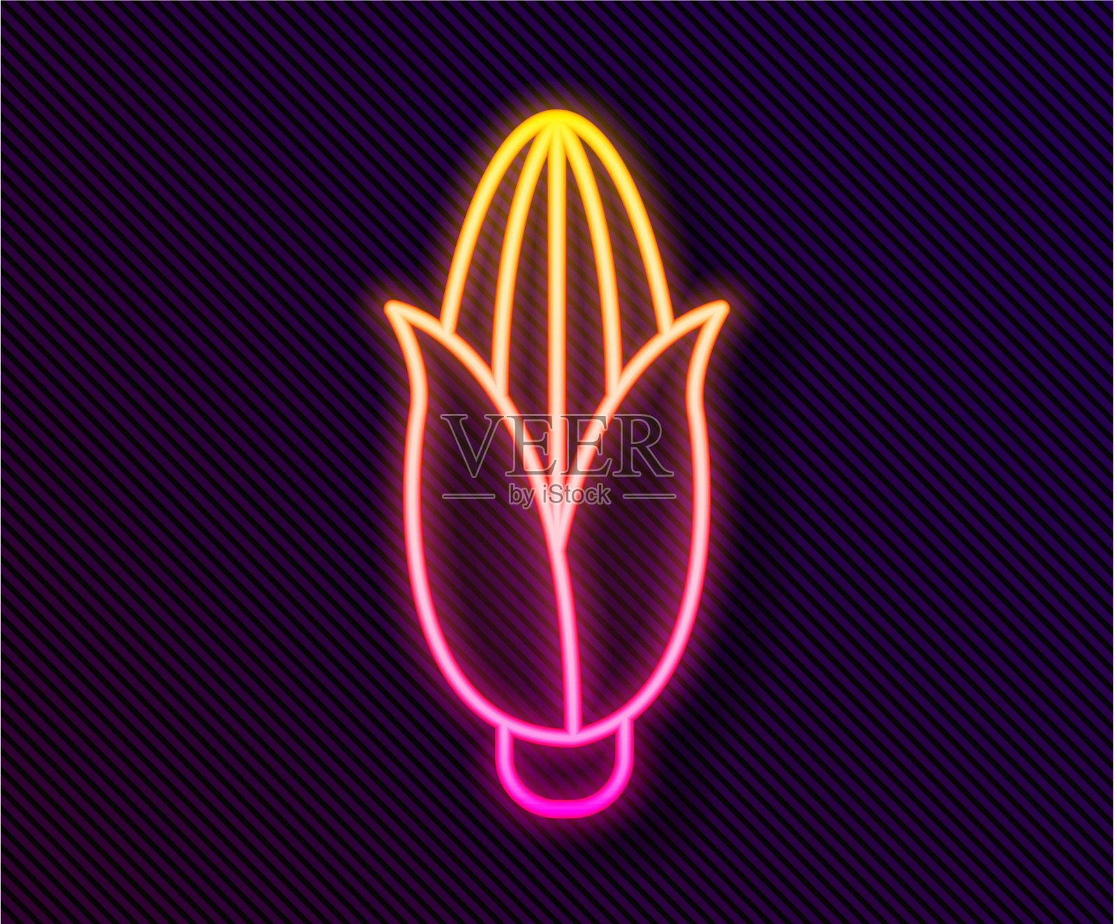 发光的霓虹灯线玉米图标孤立在黑色插画图片素材