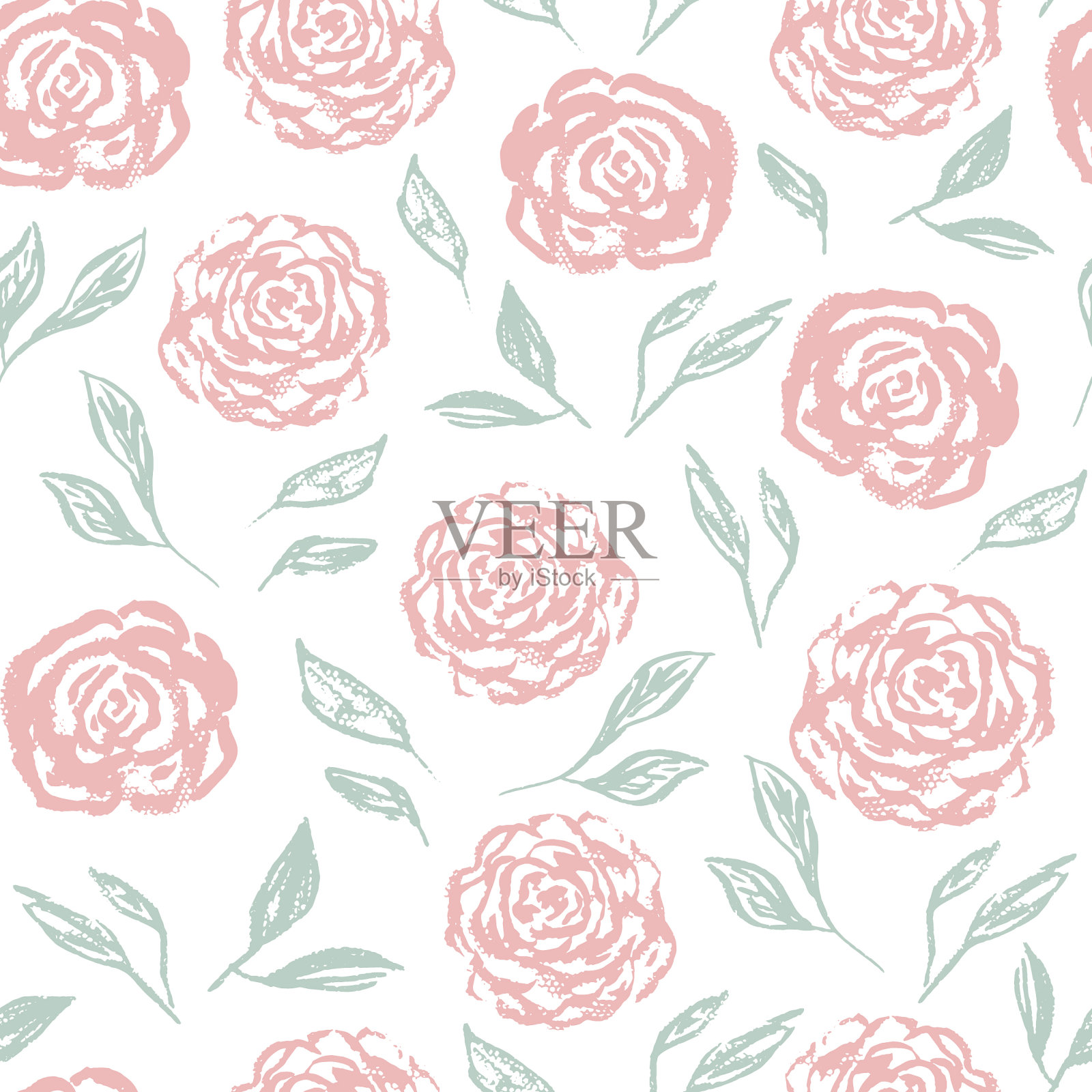 温柔的复古图案与刮白玫瑰插画图片素材