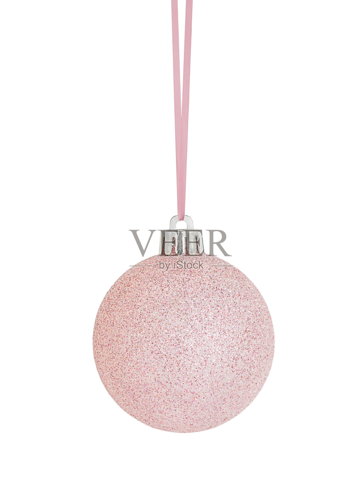 悬挂粉色圣诞装饰品孤立在白色背景照片摄影图片