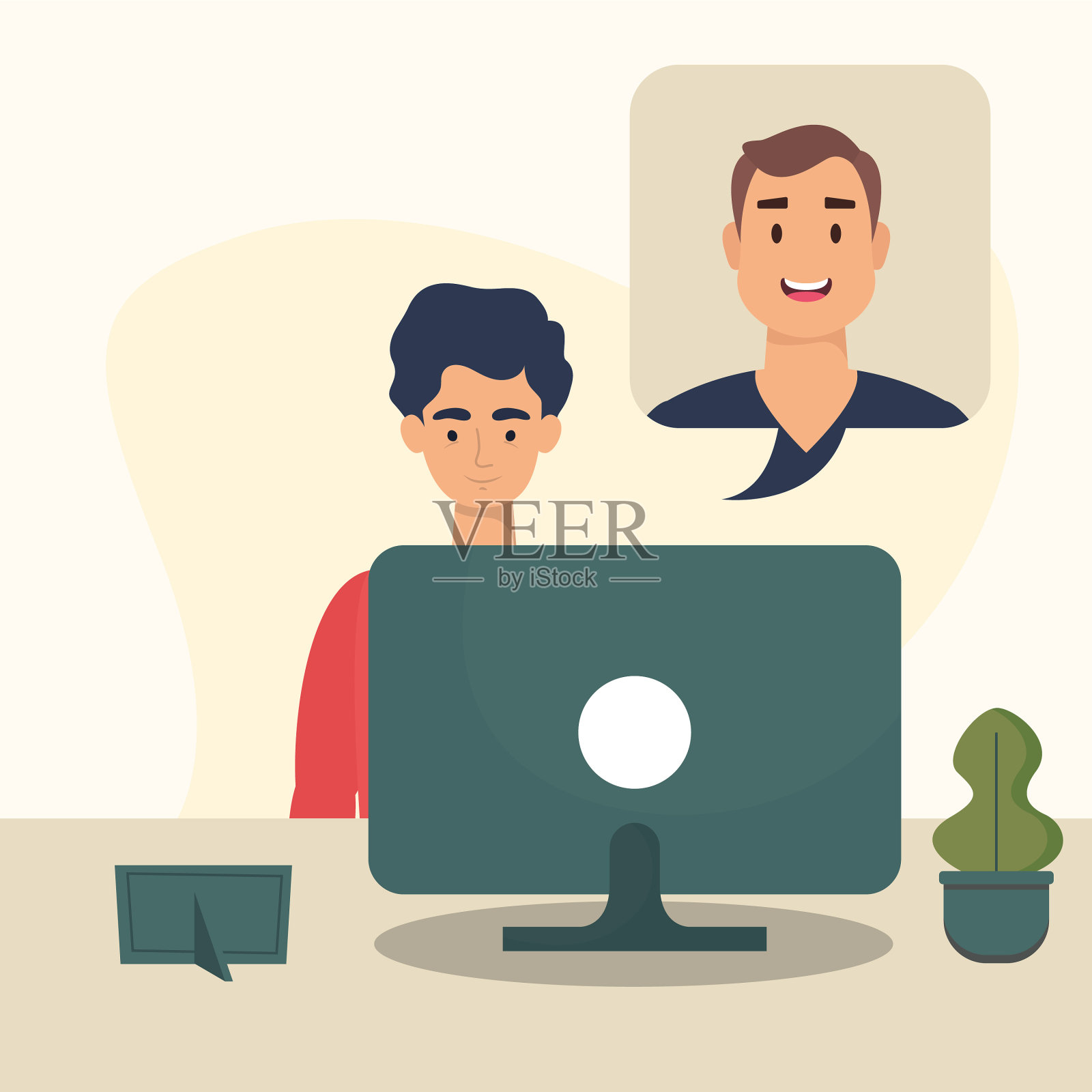 在桌子上设计电脑的人插画图片素材