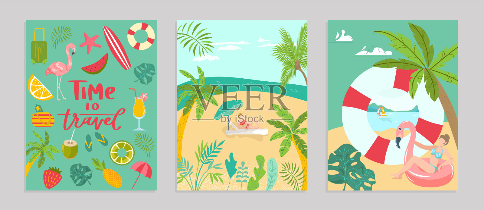 模板夏季旅游设置海报概念横幅插画图片素材