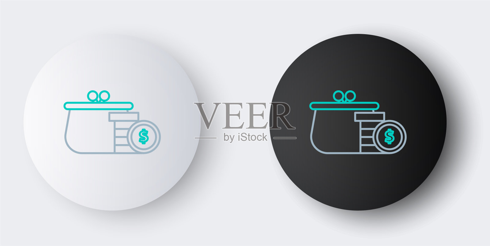 线钱包与硬币图标孤立在灰色图标素材