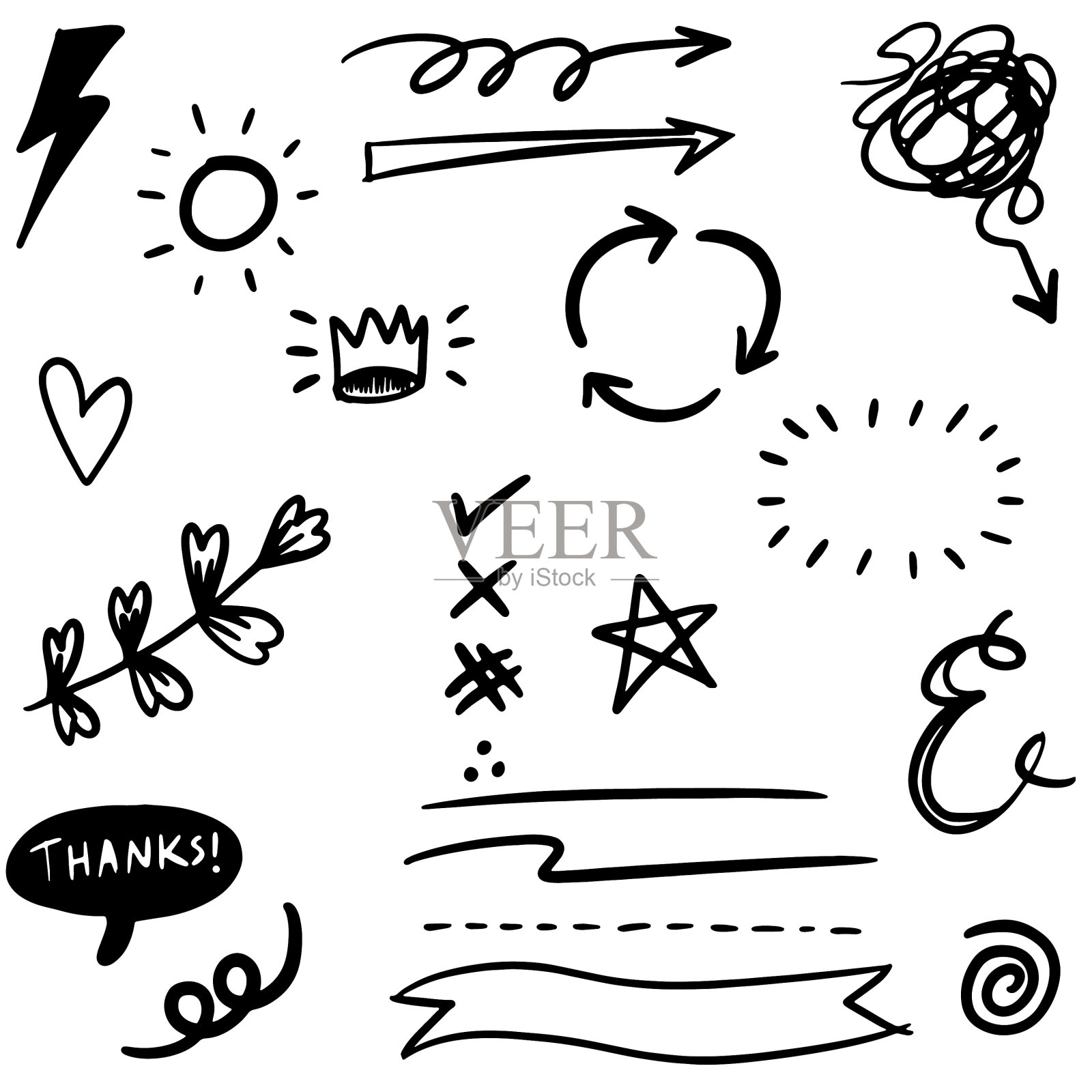 手绘设置元素黑色在白色设计元素图片