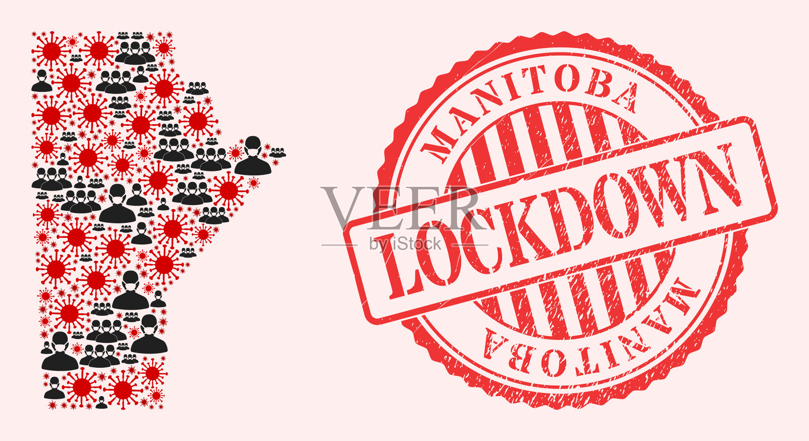 冠状病毒和蒙面人马赛克曼尼托巴插画图片素材