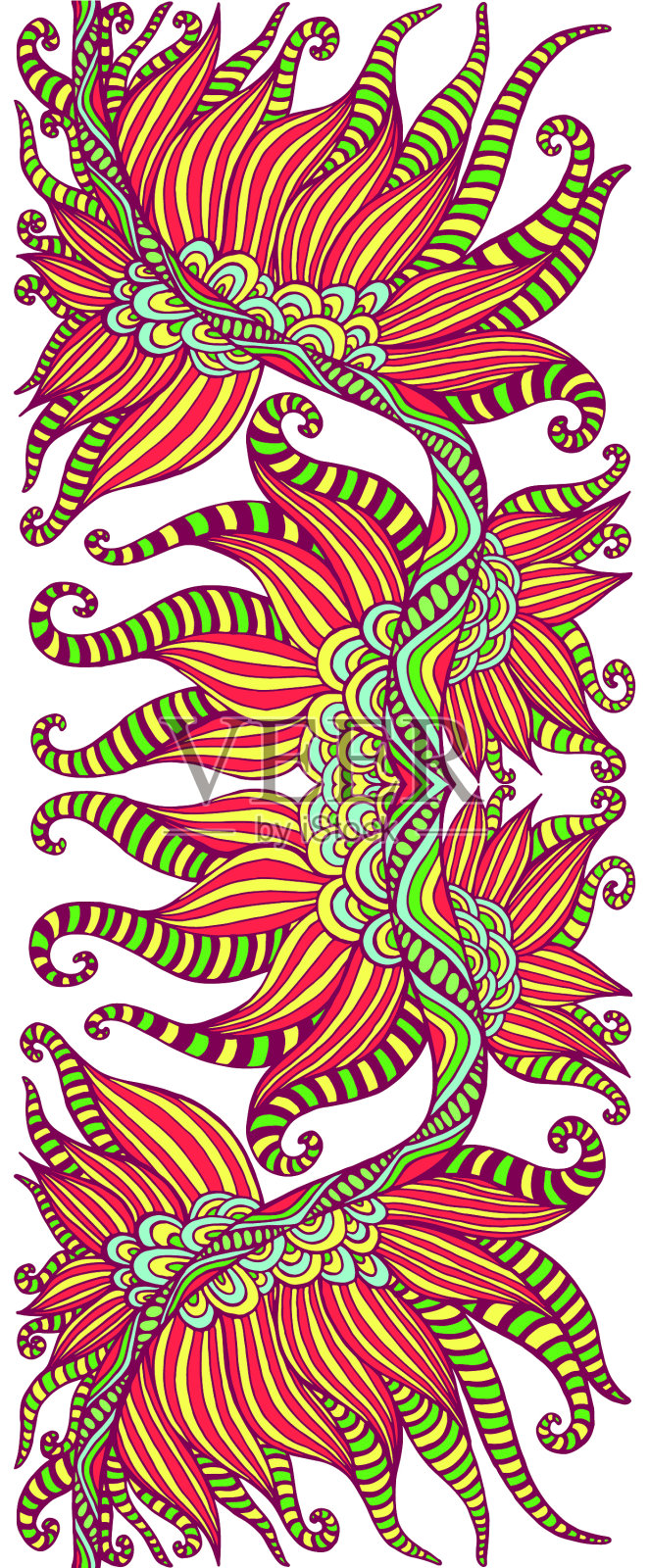 美丽的部落民族色彩斑斓的花卉元素插画图片素材