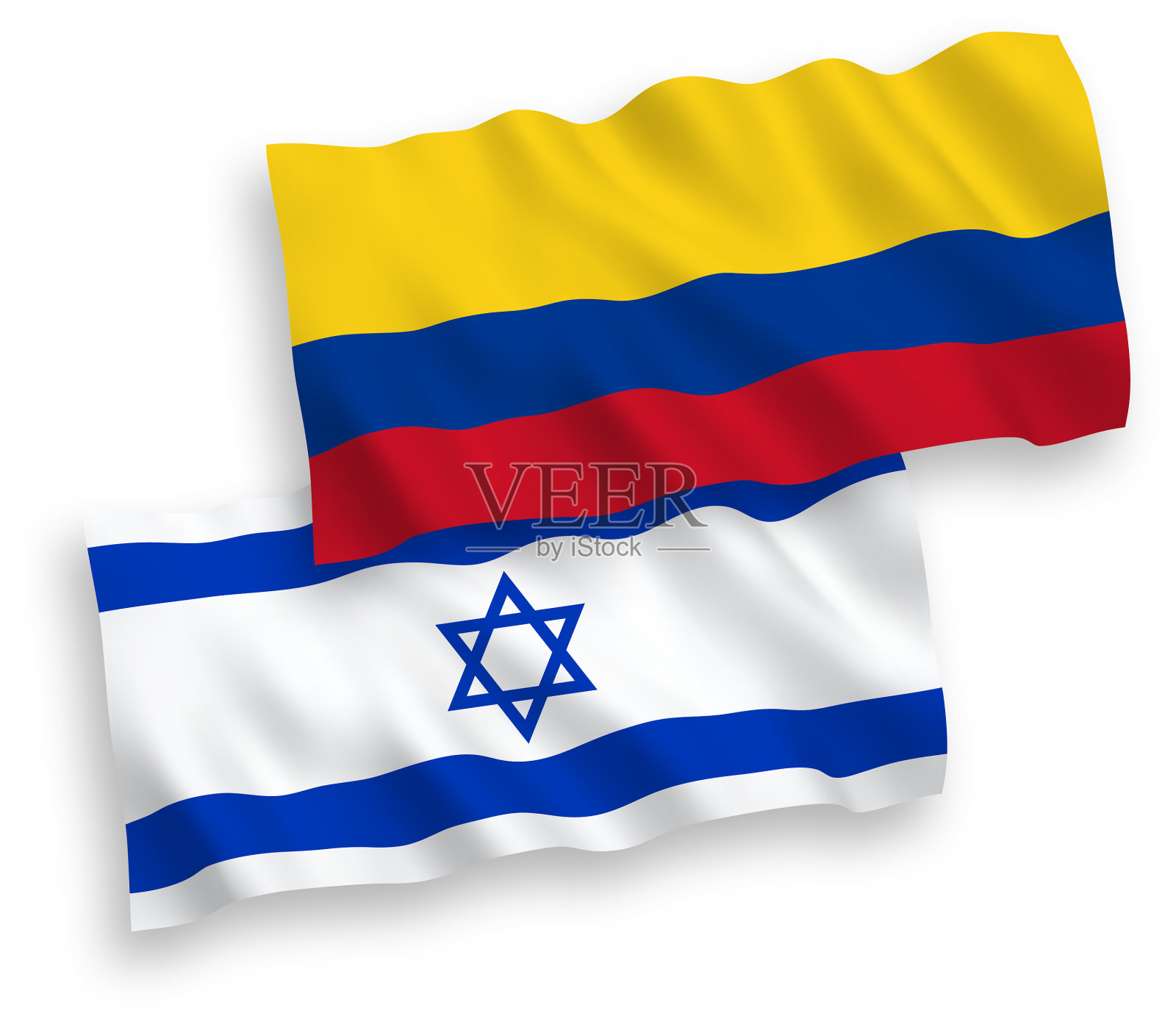 白色背景上的哥伦比亚和以色列国旗设计元素图片