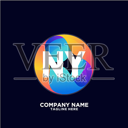 纽约最初的标志与彩色的圆模板插画图片素材