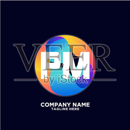 PM初始标志与彩色圆模板插画图片素材