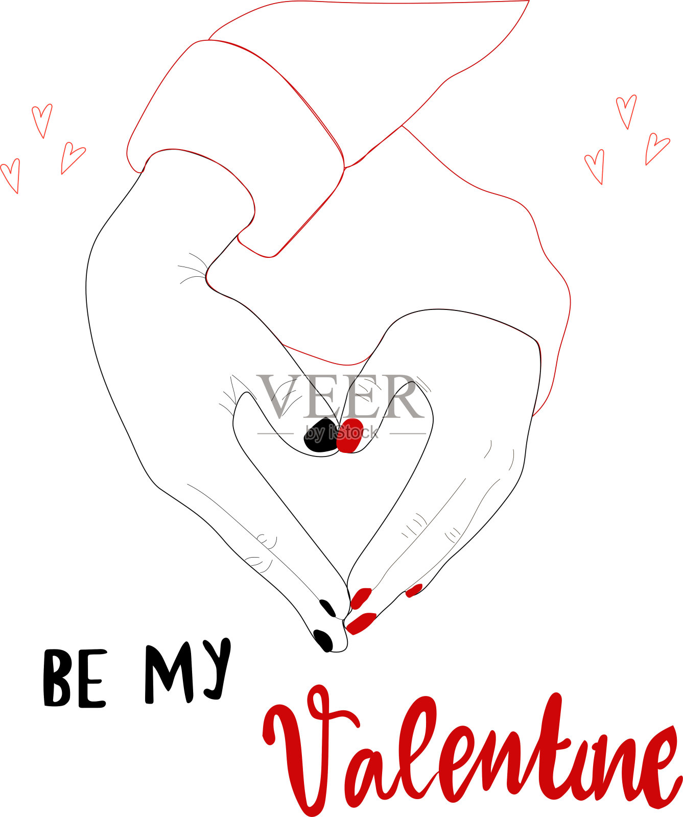 明信片与手做心。在明信片的底部写上我的情人。插画图片素材