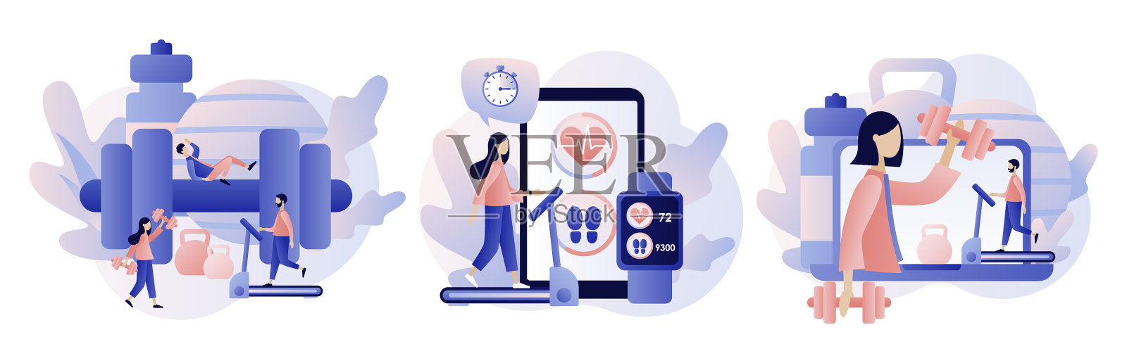 健身博客和健身应用程序概念小人设计元素图片