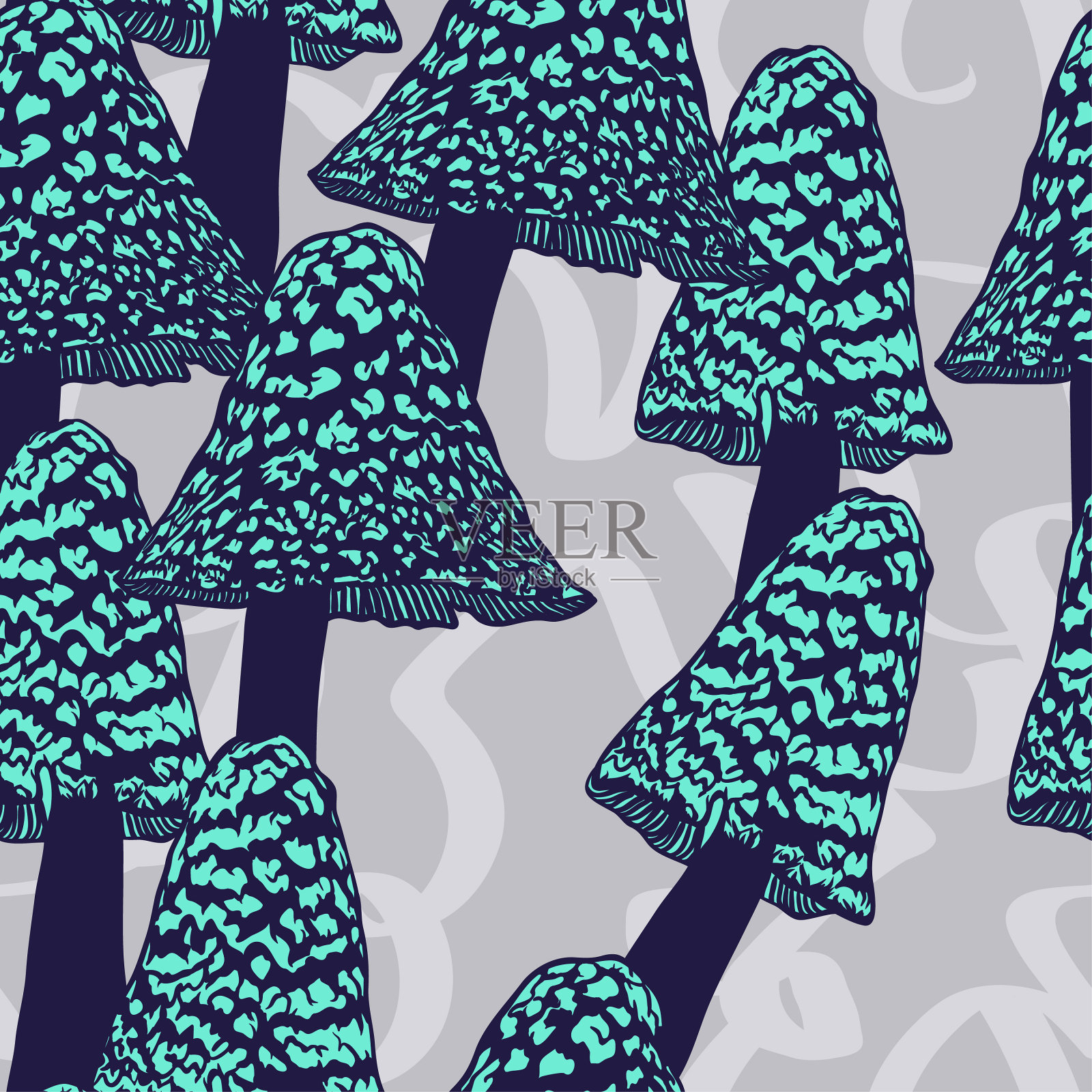 手绘矢量图案。无缝模式与蘑菇。创造性的黑色轮廓艺术作品。手绘插画蘑菇。自然无缝模式。手绘插画蘑菇插画图片素材