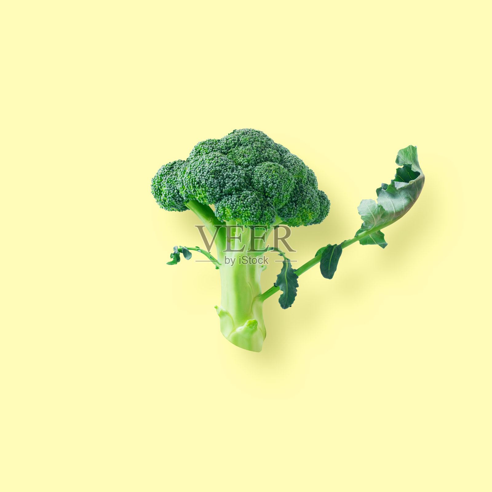 新鲜的生西兰花在黄色柔和的背景照片摄影图片