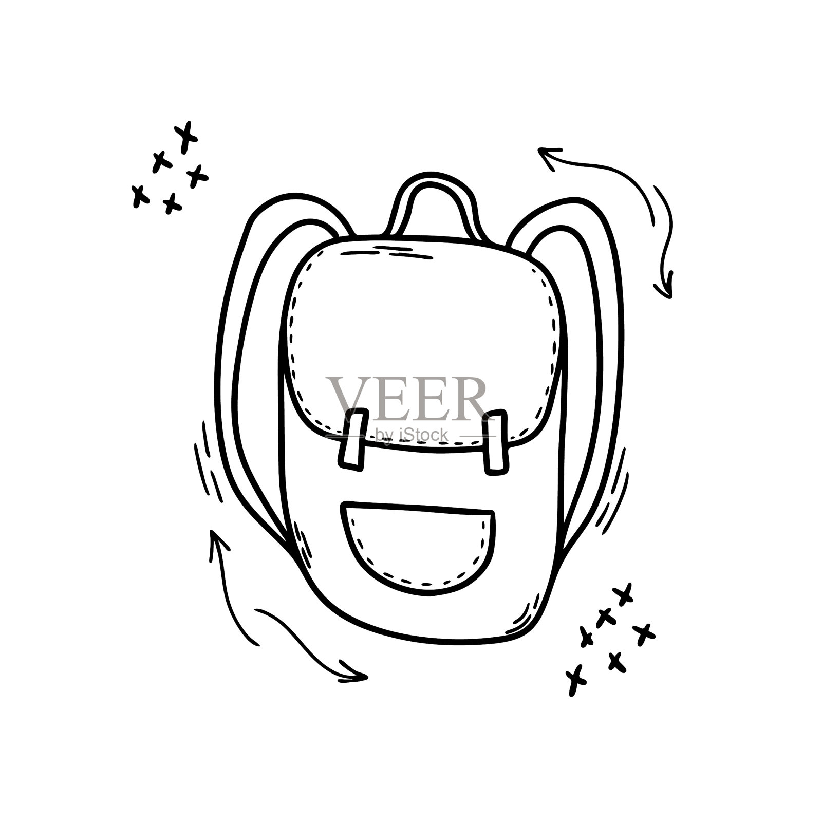 背包在涂鸦风格孤立在一个白色设计元素图片