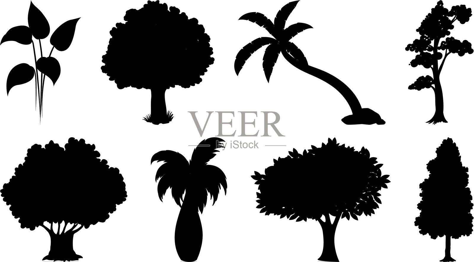 设置植物和树木剪影插画图片素材