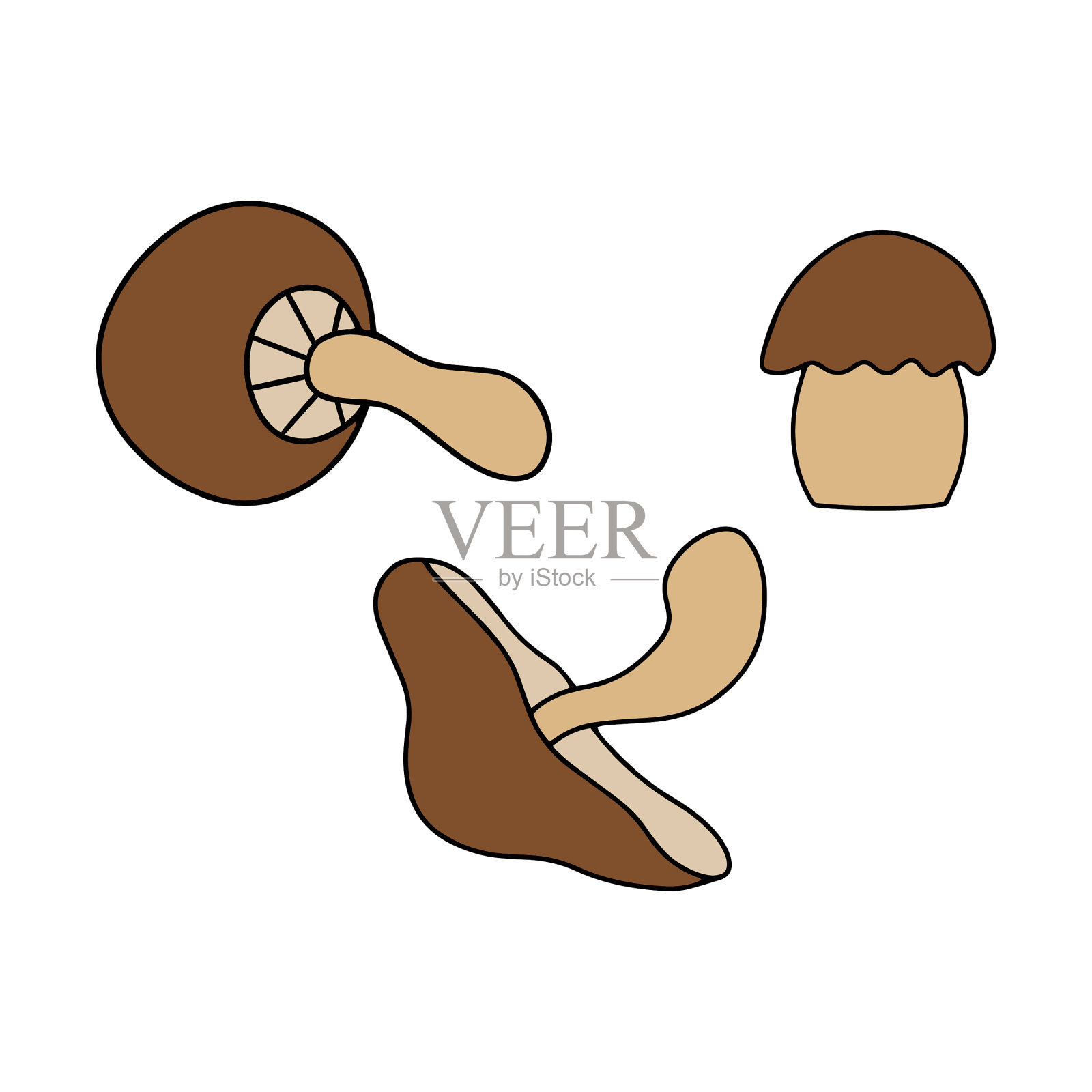 涂鸦蘑菇图标孤立的白色蔬菜插画图片素材