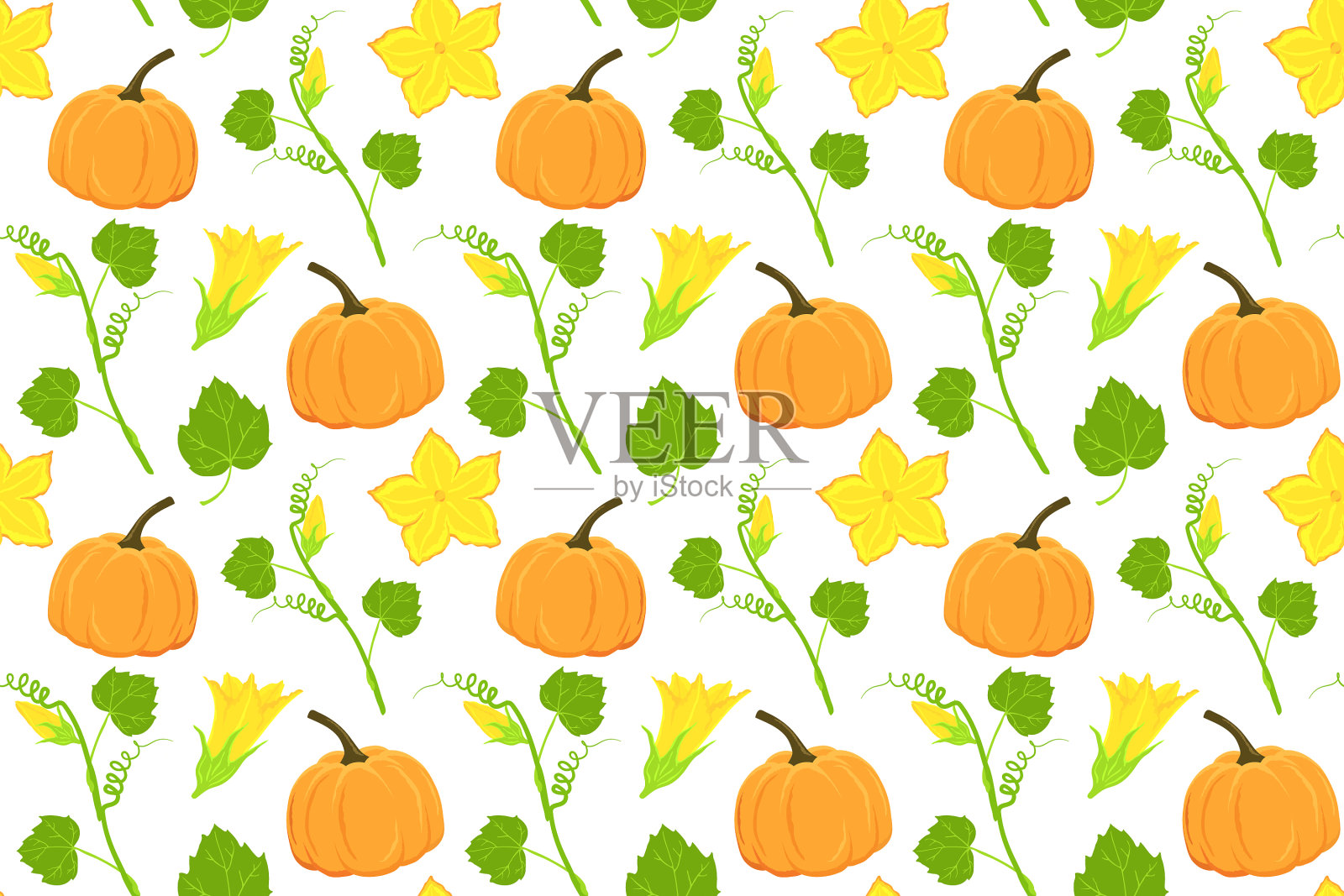秋季无缝图案与南瓜元素插画图片素材