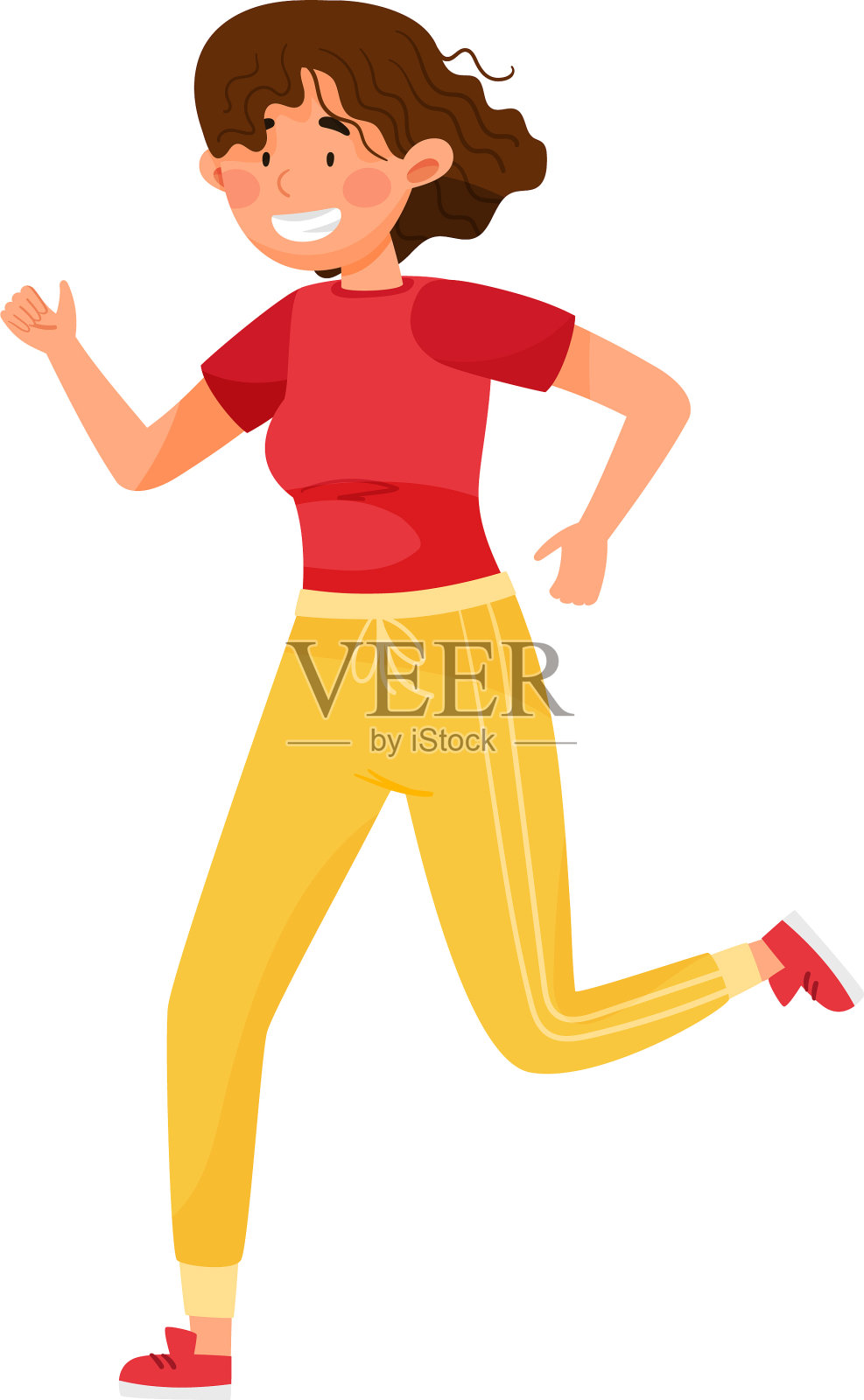 穿着运动服跑马拉松的年轻女子插画图片素材