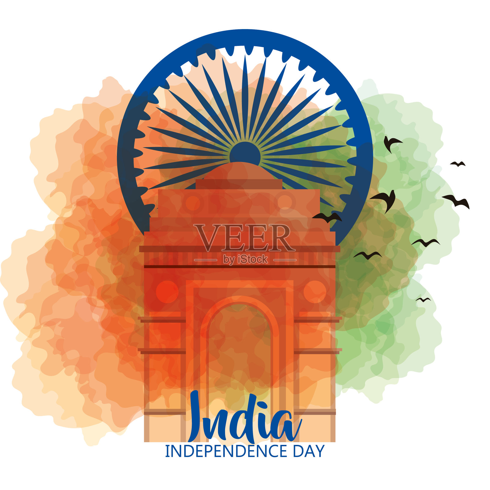 著名的印度纪念碑背景为幸福插画图片素材