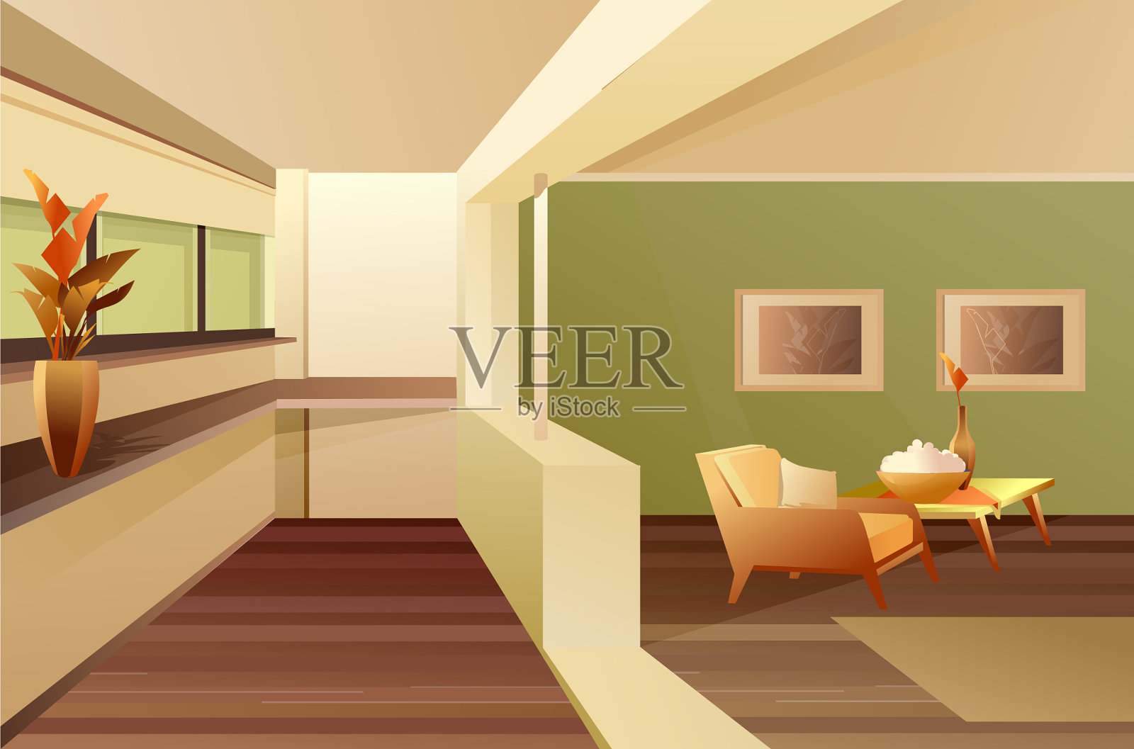 大厅阳台公寓室内插画图片素材