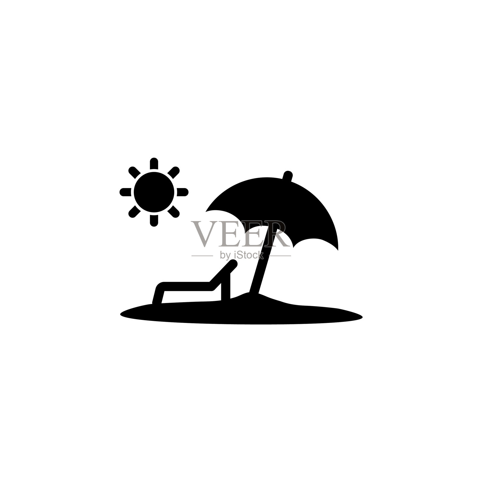 沙滩伞和躺椅图标上的轮廓插画图片素材