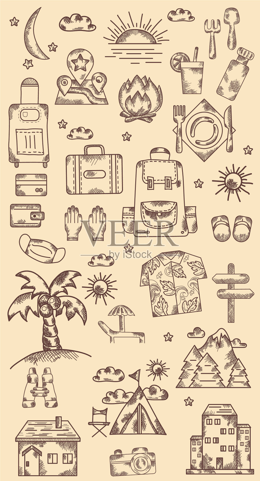 集手绘公路旅行运输设计模板素材