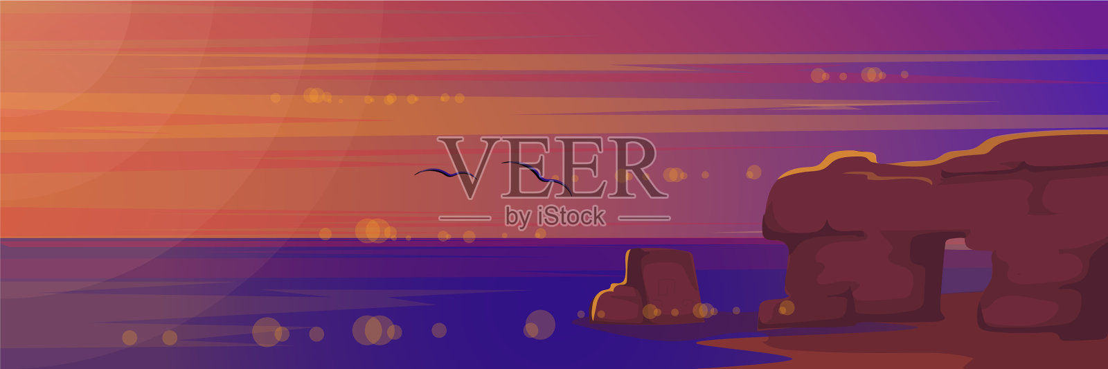 海上风景的日落插画图片素材