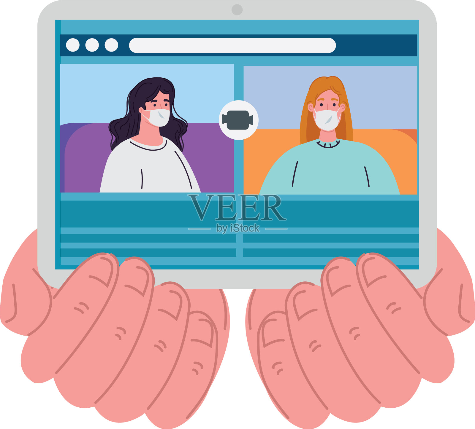 女人们在平板电脑上聊天设计元素图片