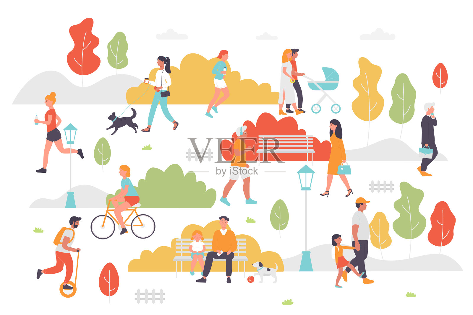 夏日公园里活跃的人们设计元素图片