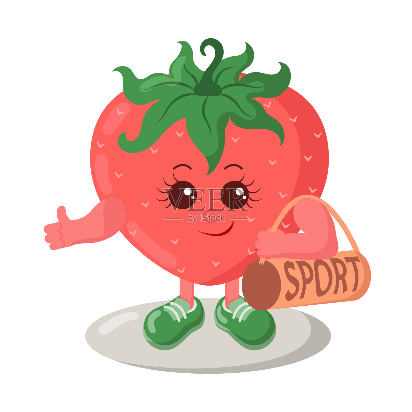 可爱的草莓运动员与运动鞋和运动包插画图片素材