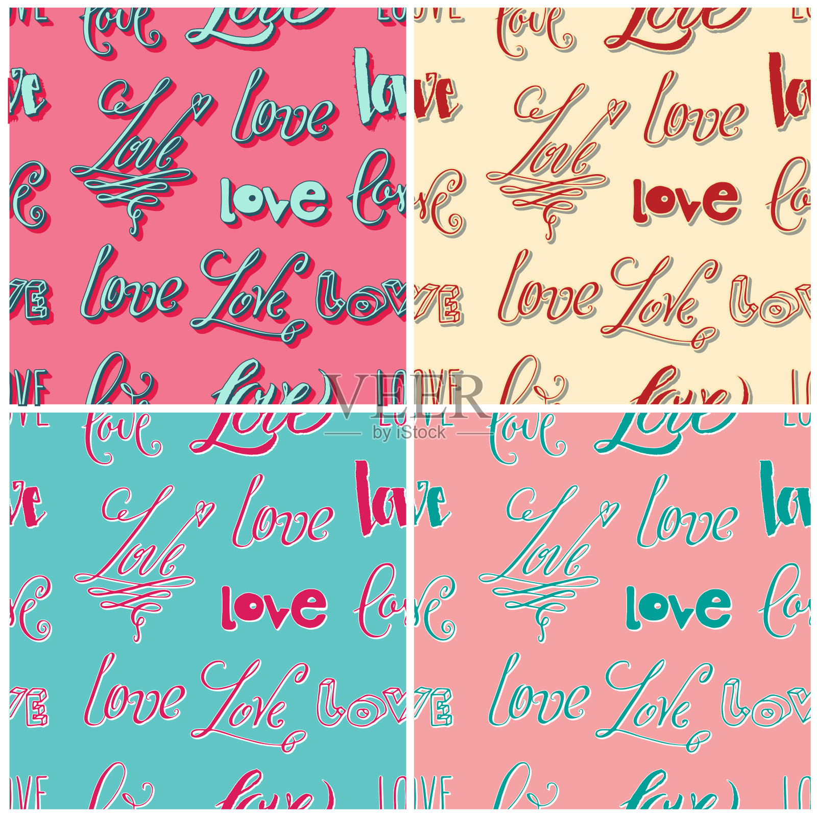 情人节爱情无缝模式集插画图片素材