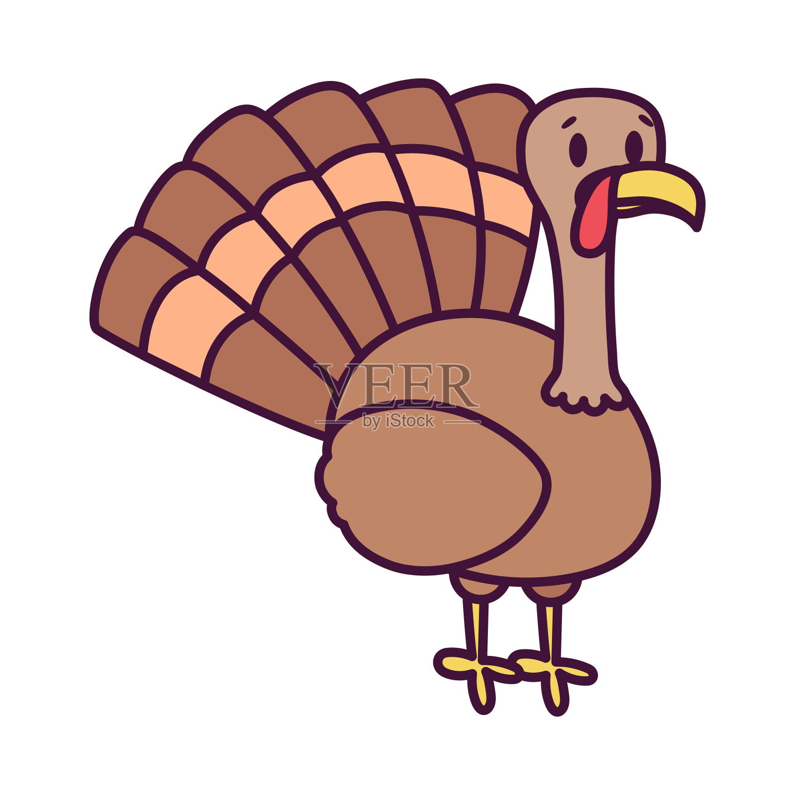 孤立的卡通火鸡鸟设计元素图片